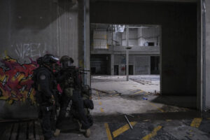 France, Toulouse, 2023-02-01. Operators from the GIGN antenna in Toulouse train to investigate an abandoned store using 