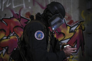 France, Toulouse, 2023-02-01. Operators from the GIGN antenna in Toulouse train to investigate an abandoned store using 