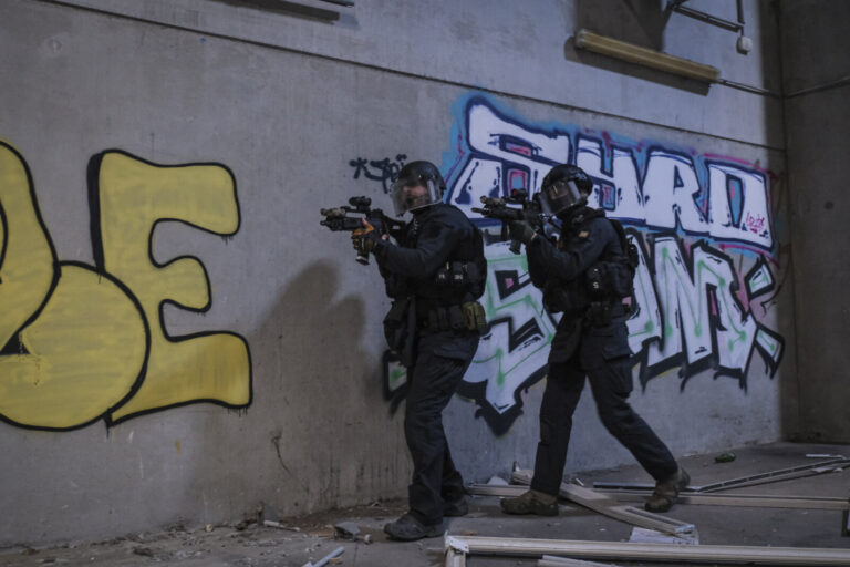 France, Toulouse, 2023-02-01. Operators from the GIGN antenna in Toulouse train to investigate an abandoned store using 