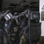 France, Toulouse, 2023-02-01. Operators from the GIGN antenna in Toulouse train to investigate an abandoned store using