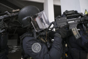 France, Toulouse, 2023-02-01. Operators from the GIGN antenna in Toulouse train to investigate an abandoned store using 