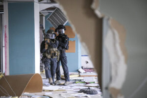 France, Toulouse, 2023-02-01. Operators from the GIGN antenna in Toulouse train to investigate an abandoned store using 