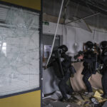 France, Toulouse, 2023-02-01. Operators from the GIGN antenna in Toulouse train to investigate an abandoned store using