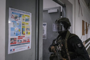 France, Toulouse, 2023-02-01. Operators from the GIGN antenna in Toulouse train to investigate an abandoned store using 