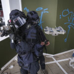 France, Toulouse, 2023-02-01. Operators from the GIGN antenna in Toulouse train to investigate an abandoned store using