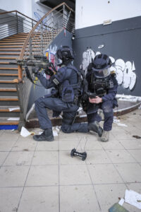 France, Toulouse, 2023-02-01. Operators from the GIGN antenna in Toulouse train to investigate an abandoned store using