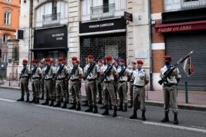 France, Toulouse, 2018-07-14. French paratroopers parade during the celebration of the 14 of july, bastille day, on Lang