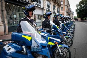 France, Toulouse, 2018-07-14. French police forces motorcycles during the celebration of the 14 of july, bastille day, o