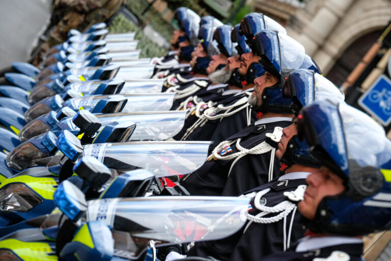 France, Toulouse, 2018-07-14. French police forces motorcycles during the celebration of the 14 of july, bastille day, o