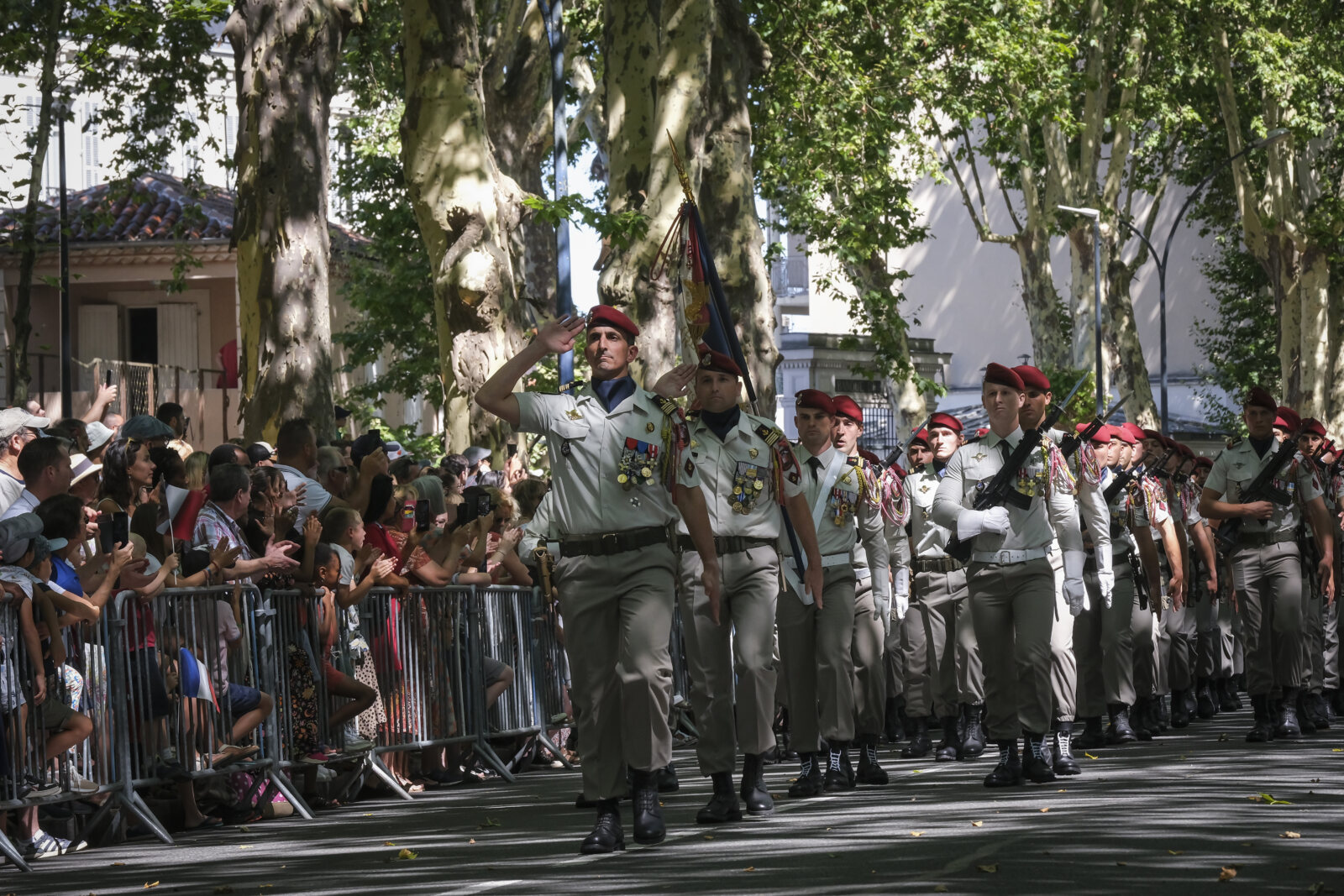 France, Castres, 2023-07-14. French paratroopers and police forces celebrate the 14 of july, bastille day, in Castres. P