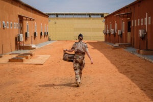 Niger, Niamey, 2018-08-22. People make laundry inside military base. Photograph by Fred MARIE / Defense Zone. Niger, Nia