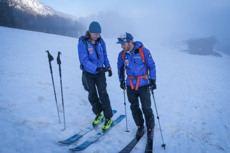 France, Chamonix, 2021-02-15. French young woman Nadege during training to be mountain rescue policewoman. Photograph by