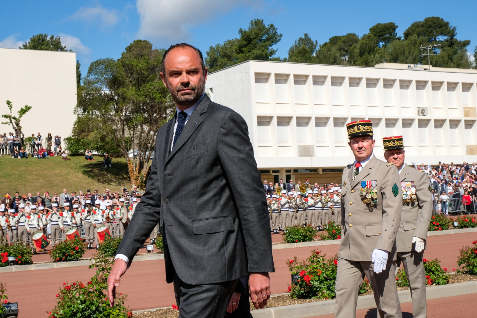 France, Aubagne, 2018-04-30. French Prime Minister Edouard Philippe, French Defence Minister Florence Parly and French G