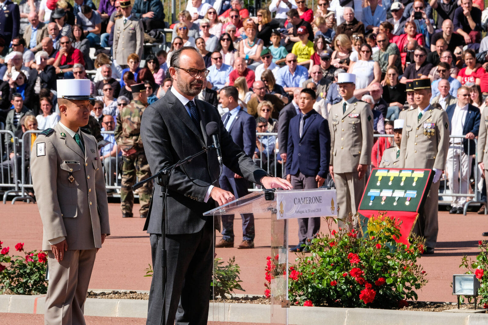 France, Aubagne, 2018-04-30. French Prime Minister Edouard Philippe, French Defence Minister Florence Parly and French G