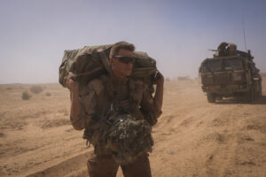 Burkina Faso, april 2021. French soldier load british chinook helicoptere during operation barkhane, french military war