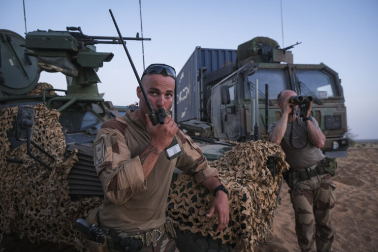 Burkina Faso, april 2021. French army soldiers patrol into Sahel desert during barkhane operation.Burkina Faso, avril 2