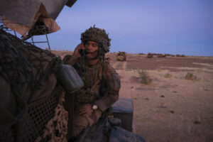 Burkina Faso, april 2021. French army soldiers patrol in vehicule into Sahel desert during barkhane operation.
Burkina F