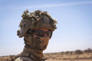 Burkina Faso, april 2021. French army soldiers patrol in vehicule into Sahel desert during barkhane operation.Burkina F