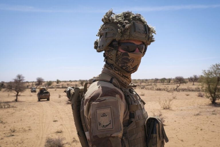 Burkina Faso, april 2021. French army soldiers patrol in vehicule into Sahel desert during barkhane operation.Burkina F