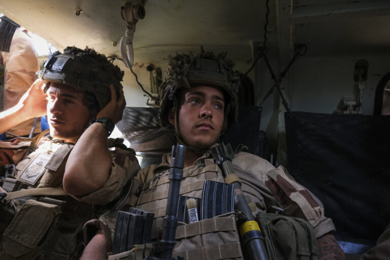 Burkina Faso, april 2021. French army soldiers patrol in vehicule into Sahel desert during barkhane operation.Burkina F
