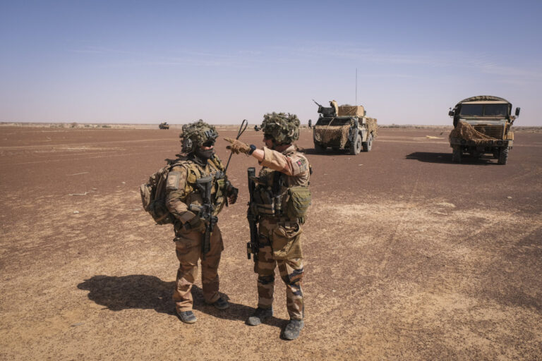 Burkina Faso, april 2021. French army soldiers patrol into Sahel desert during barkhane operation.Burkina Faso, avril 2
