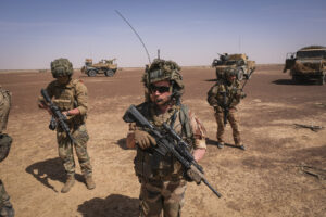 Burkina Faso, april 2021. French army soldiers patrol into Sahel desert during barkhane operation.Burkina Faso, avril 2