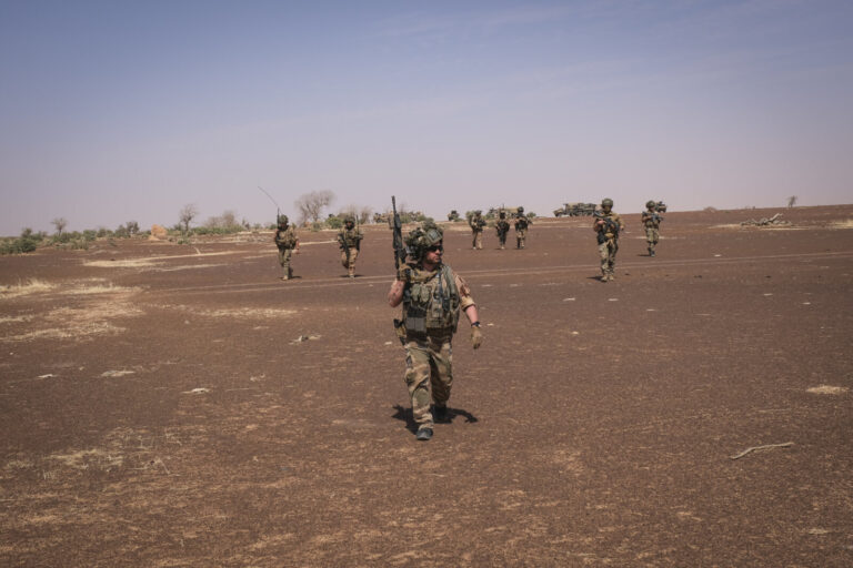 Burkina Faso, april 2021. French army soldiers patrol into Sahel desert during barkhane operation.Burkina Faso, avril 2