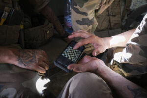 Burkina Faso, april 2021. French army soldiers patrol in vehicule into Sahel desert during barkhane operation.
Burkina F