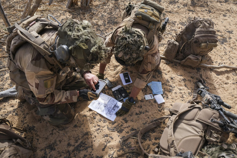 Burkina Faso, april 2021. French army soldiers patrol into Sahel desert during barkhane operation.Burkina Faso, avril 2