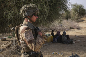 Burkina Faso, april 2021. French army soldiers patrol into Sahel desert during barkhane operation.Burkina Faso, avril 2