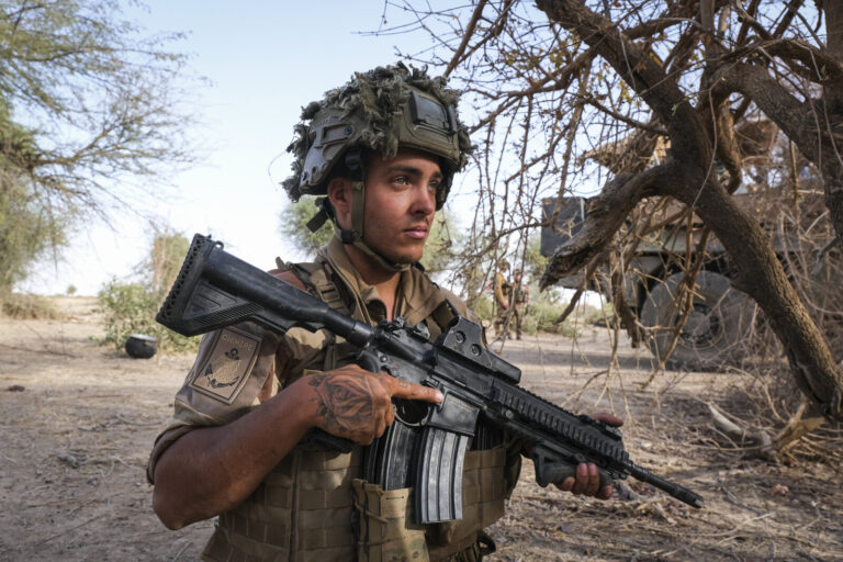 Burkina Faso, april 2021. French army soldiers patrol into Sahel desert during barkhane operation.Burkina Faso, avril 2