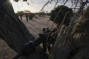 Burkina Faso, april 2021. French army soldiers patrol into Sahel desert during barkhane operation.Burkina Faso, avril 2