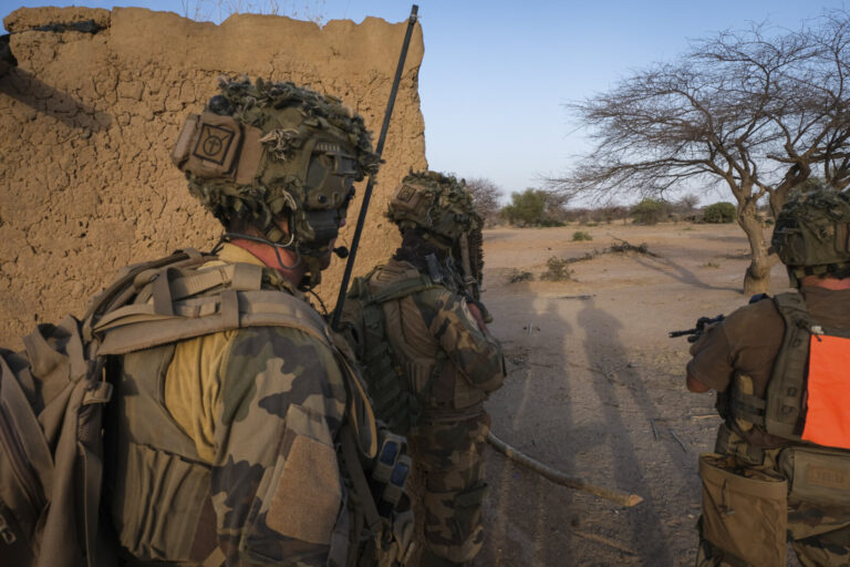 Burkina Faso, april 2021. French army soldiers patrol into Sahel desert during barkhane operation.Burkina Faso, avril 2