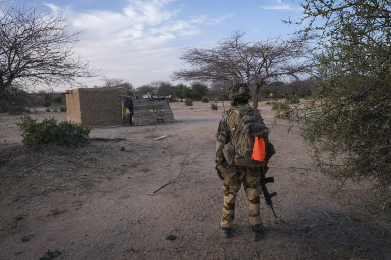Burkina Faso, april 2021. French army soldiers patrol into Sahel desert during barkhane operation.Burkina Faso, avril 2