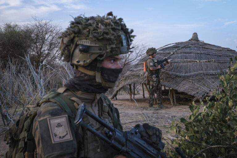 Burkina Faso, april 2021. French army soldiers patrol into Sahel desert during barkhane operation.Burkina Faso, avril 2