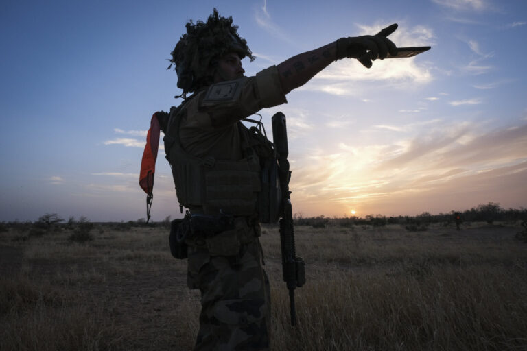Burkina Faso, april 2021. French army soldiers patrol into Sahel desert during barkhane operation.Burkina Faso, avril 2