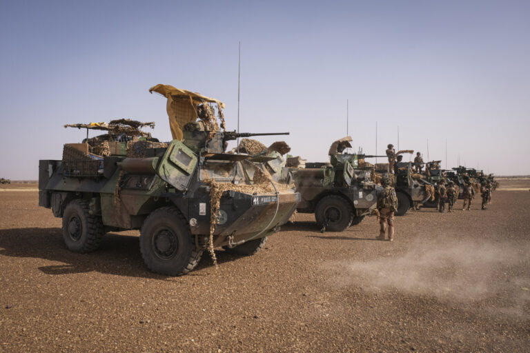 Burkina Faso, april 2021. French army soldiers patrol into Sahel desert during barkhane operation.Burkina Faso, avril 2