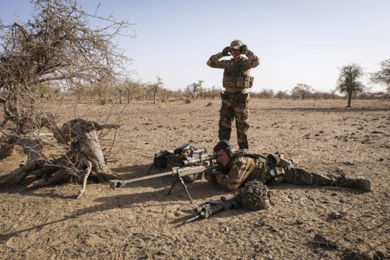 Burkina Faso, april 2021. French army soldiers snipers into Sahel desert during barkhane operation.Burkina Faso, avril 