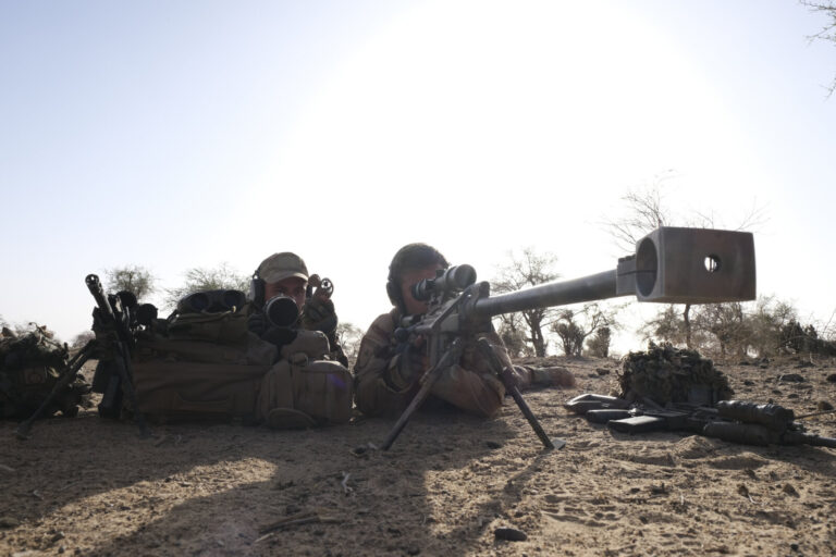 Burkina Faso, april 2021. French army soldiers snipers into Sahel desert during barkhane operation.Burkina Faso, avril 