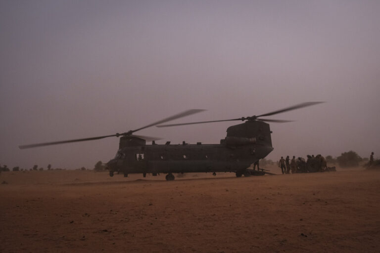 Burkina Faso, april 2021. British chinook helicoptere during operation barkhane, french military war against terrorism i