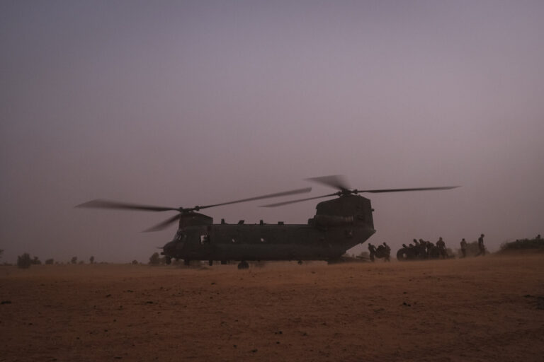 Burkina Faso, april 2021. British chinook helicoptere during operation barkhane, french military war against terrorism i