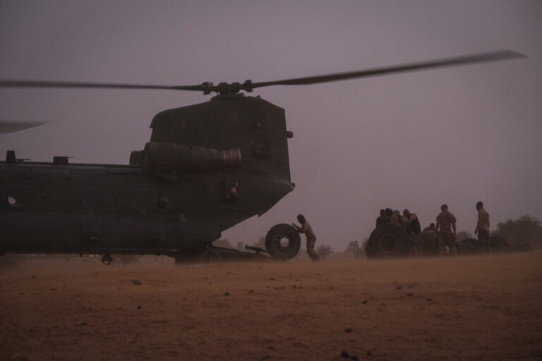 Burkina Faso, april 2021. British chinook helicoptere during operation barkhane, french military war against terrorism i