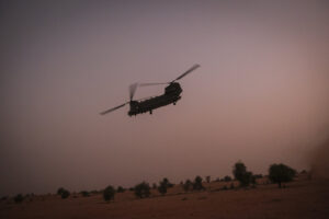 Burkina Faso, april 2021. British chinook helicoptere during operation barkhane, french military war against terrorism i