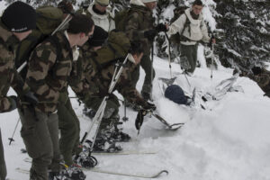 France, Chamonix, 2015-01-29. French mountain soldiers have special training in a special school in Chamonix, the most i