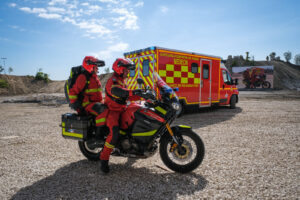 France, Paris, 2022-06-12. Demonstration of firemen from BSPP during Eurosatory international land and airland defence a