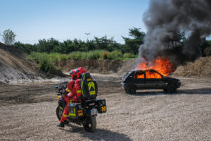 France, Paris, 2022-06-12. Demonstration of firemen from BSPP during Eurosatory international land and airland defence a
