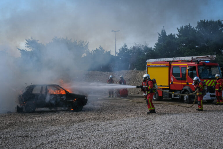 France, Paris, 2022-06-12. Demonstration of firemen from BSPP during Eurosatory international land and airland defence a
