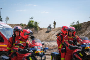 France, Paris, 2022-06-12. Demonstration of firemen from BSPP during Eurosatory international land and airland defence a