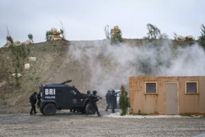 France, Paris, 2024-06-16. Dynamic exhibition of special forces from army and police during Eurosatory, the world event 