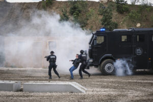 France, Paris, 2024-06-16. Dynamic exhibition of special forces from army and police during Eurosatory, the world event 